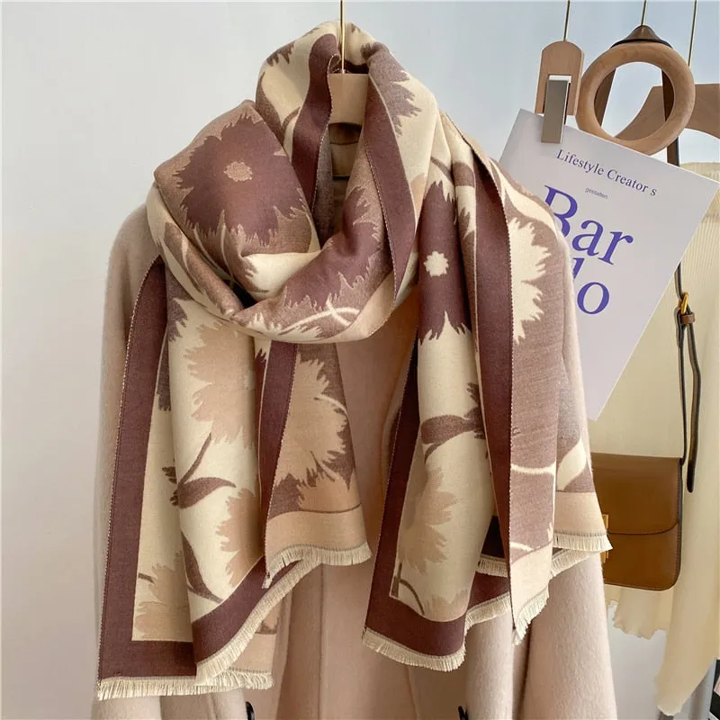 Warm Winter Scarf Cashmere Women Pashmina Design Print Shawls Wrap Female Thick Blanket Soft Bufanda Stoles Fashion