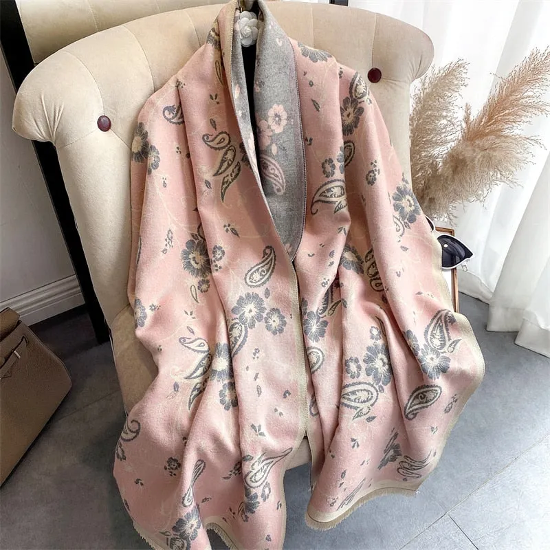 Warm Winter Scarf Cashmere Women Pashmina Design Print Shawls Wrap Female Thick Blanket Soft Bufanda Stoles Fashion