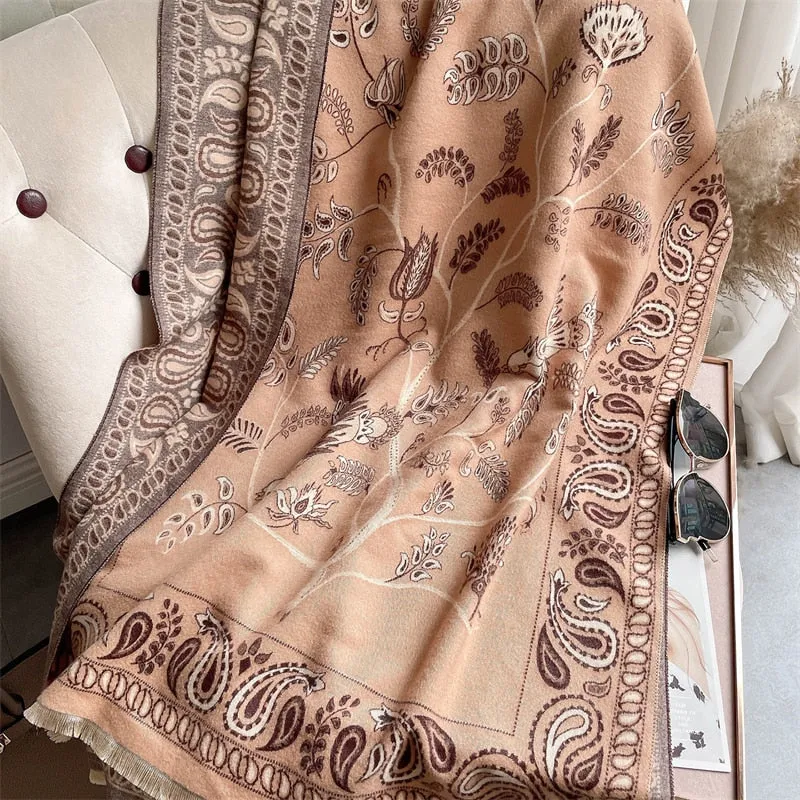 Warm Winter Scarf Cashmere Women Pashmina Design Print Shawls Wrap Female Thick Blanket Soft Bufanda Stoles Fashion