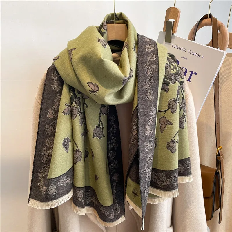 Warm Winter Scarf Cashmere Women Pashmina Design Print Shawls Wrap Female Thick Blanket Soft Bufanda Stoles Fashion