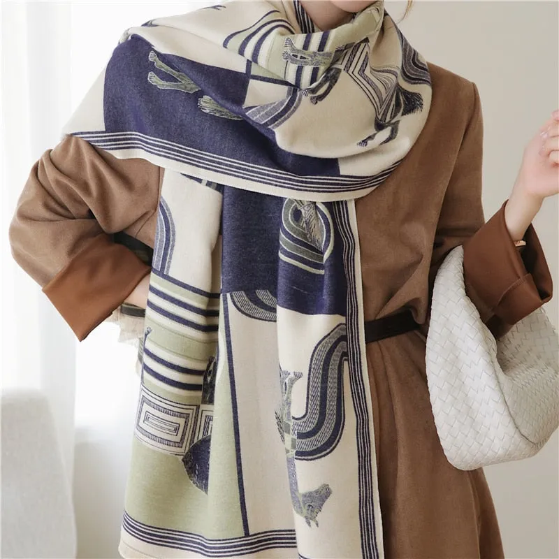 Warm Winter Scarf Cashmere Women Pashmina Design Print Shawls Wrap Female Thick Blanket Soft Bufanda Stoles Fashion