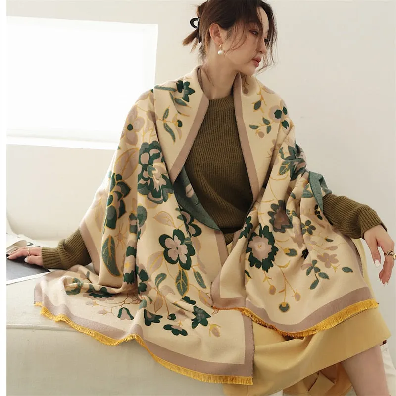 Warm Winter Scarf Cashmere Women Pashmina Design Print Shawls Wrap Female Thick Blanket Soft Bufanda Stoles Fashion