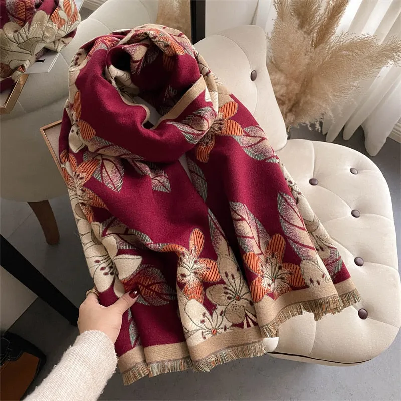 Warm Winter Scarf Cashmere Women Pashmina Design Print Shawls Wrap Female Thick Blanket Soft Bufanda Stoles Fashion